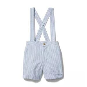 Janie and Jack Baby Seersucker Suspender Shorts Sz 3 6 Mos Blue White Preppy